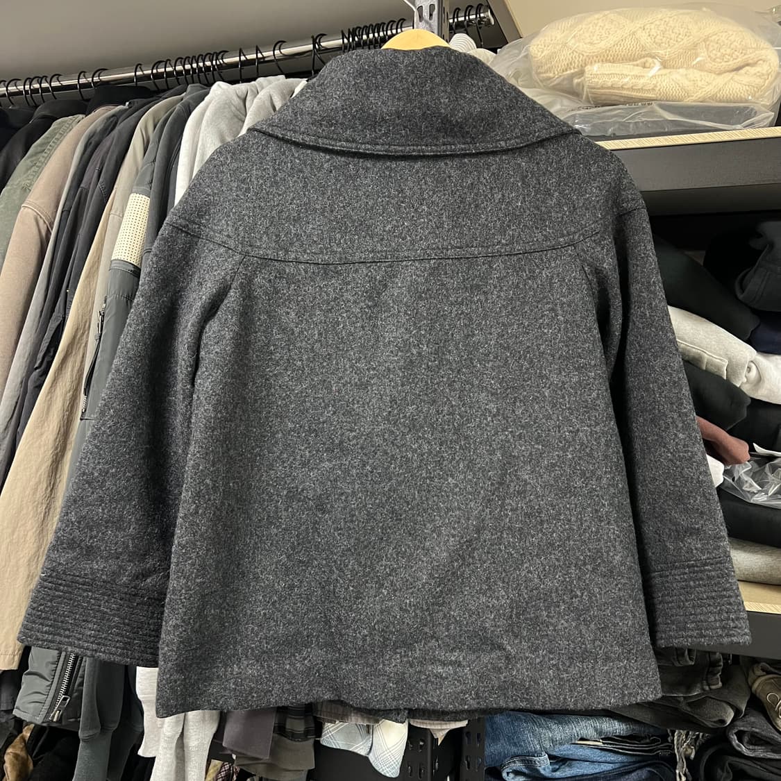 모리걸 갸루 데일리 빈티지 차콜 케이프숏 울코트 상품이미지2