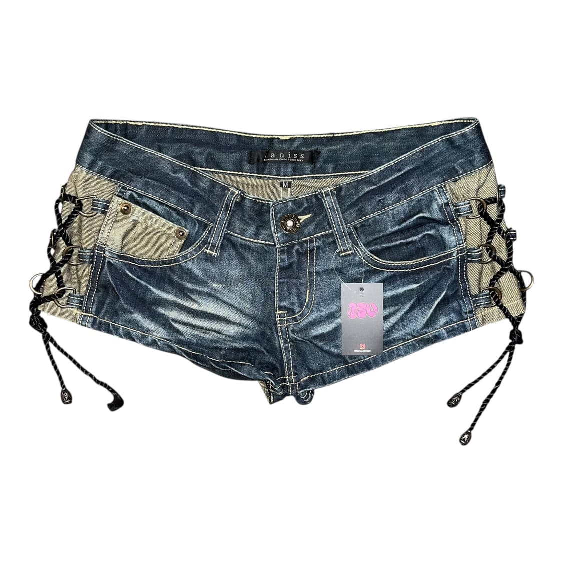 사이드 아일렛 데님숏팬츠 갸루펑크y2k 상품이미지1