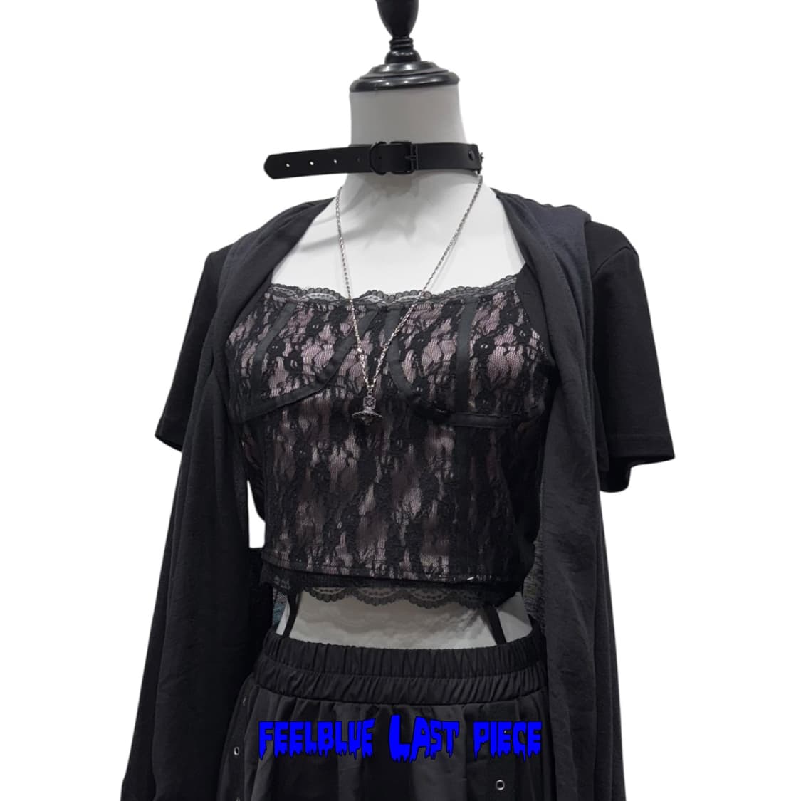 Lace Crop Top with Sheer Corset Top 상품이미지4