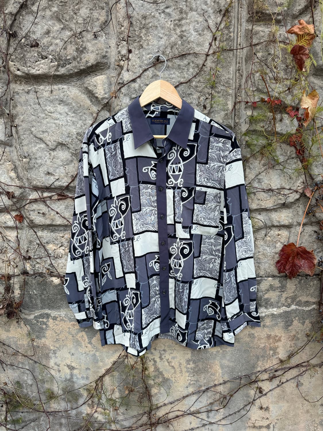 일본 빈티지 폴리 100 에스닉 패턴 셔츠 상품이미지1