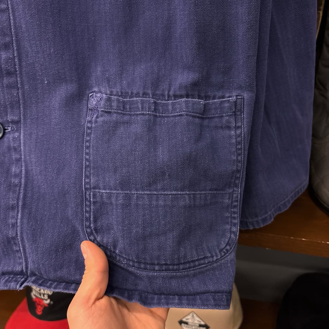 70~80s 오리지널 프렌치 워크 자켓 와이드 헤링본 트윌 N801 상품이미지10