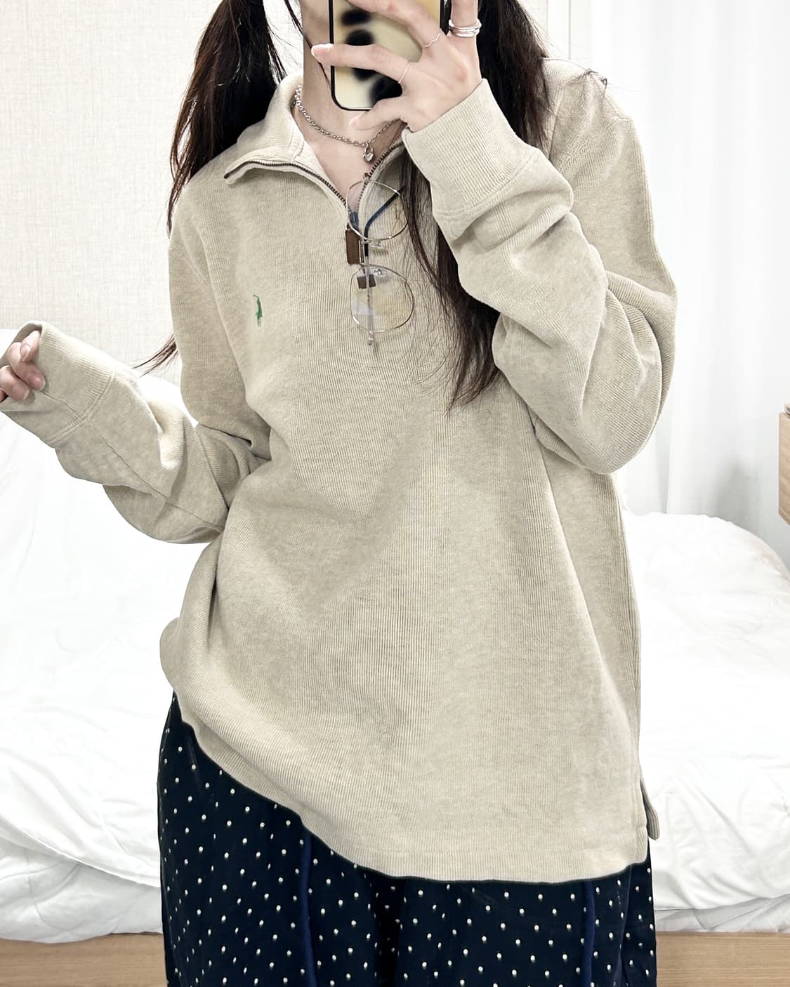 폴로 연베이지 코튼 반집업 상품이미지2