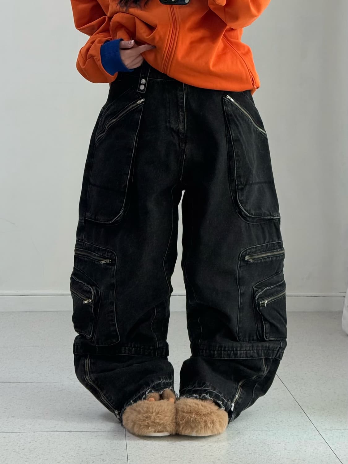 빅유니온 흑청 멀티포켓 카고팬츠 상품이미지1