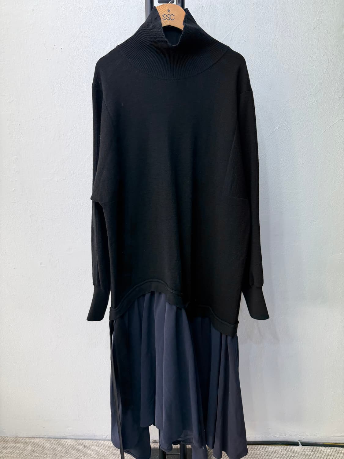 정품) LANVIN 랑방 한섬 블랙 니트 믹스 롱 원피스 88 상품이미지1