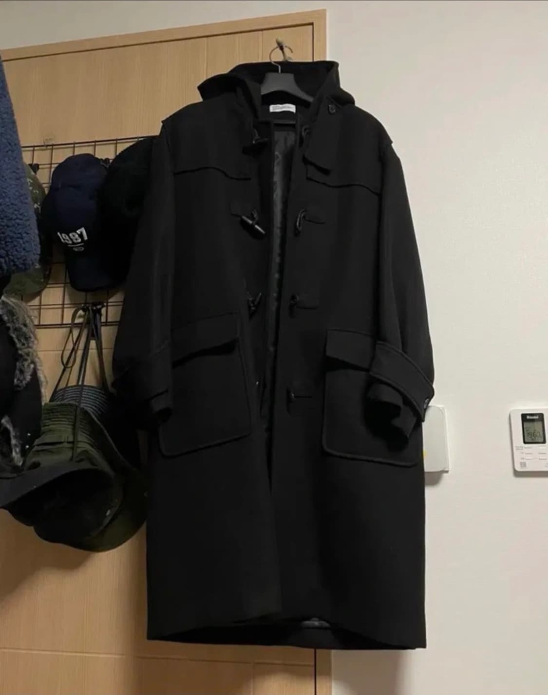 (M)파르티멘토 오버사이즈 멜톤 더플 롱 코트 블랙 상품이미지1