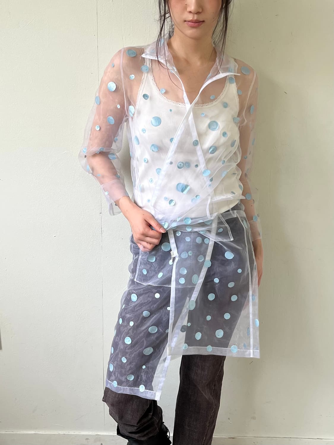 TREND 시스루 도트 롱 자켓 상품이미지7