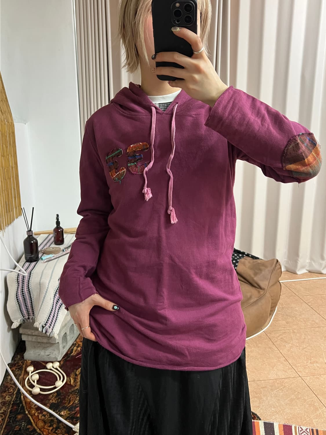 빈티지 여성 엘보패치 후드티  상품이미지1