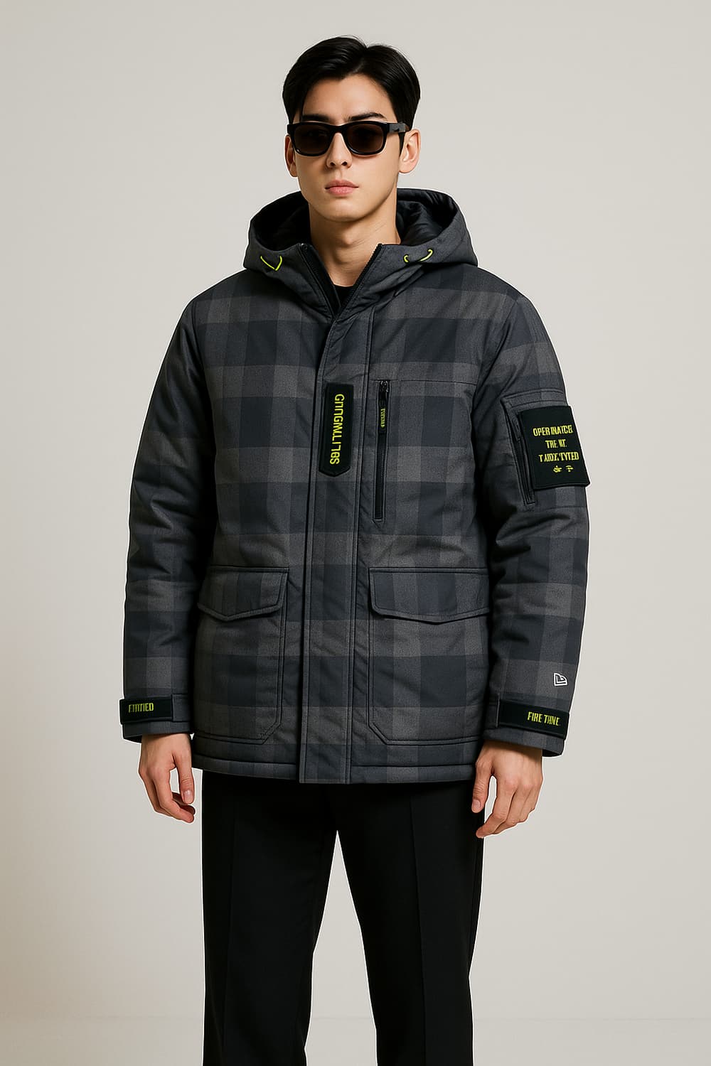 뉴에라. 남자 체크 후드 패딩 점퍼_M 상품이미지1