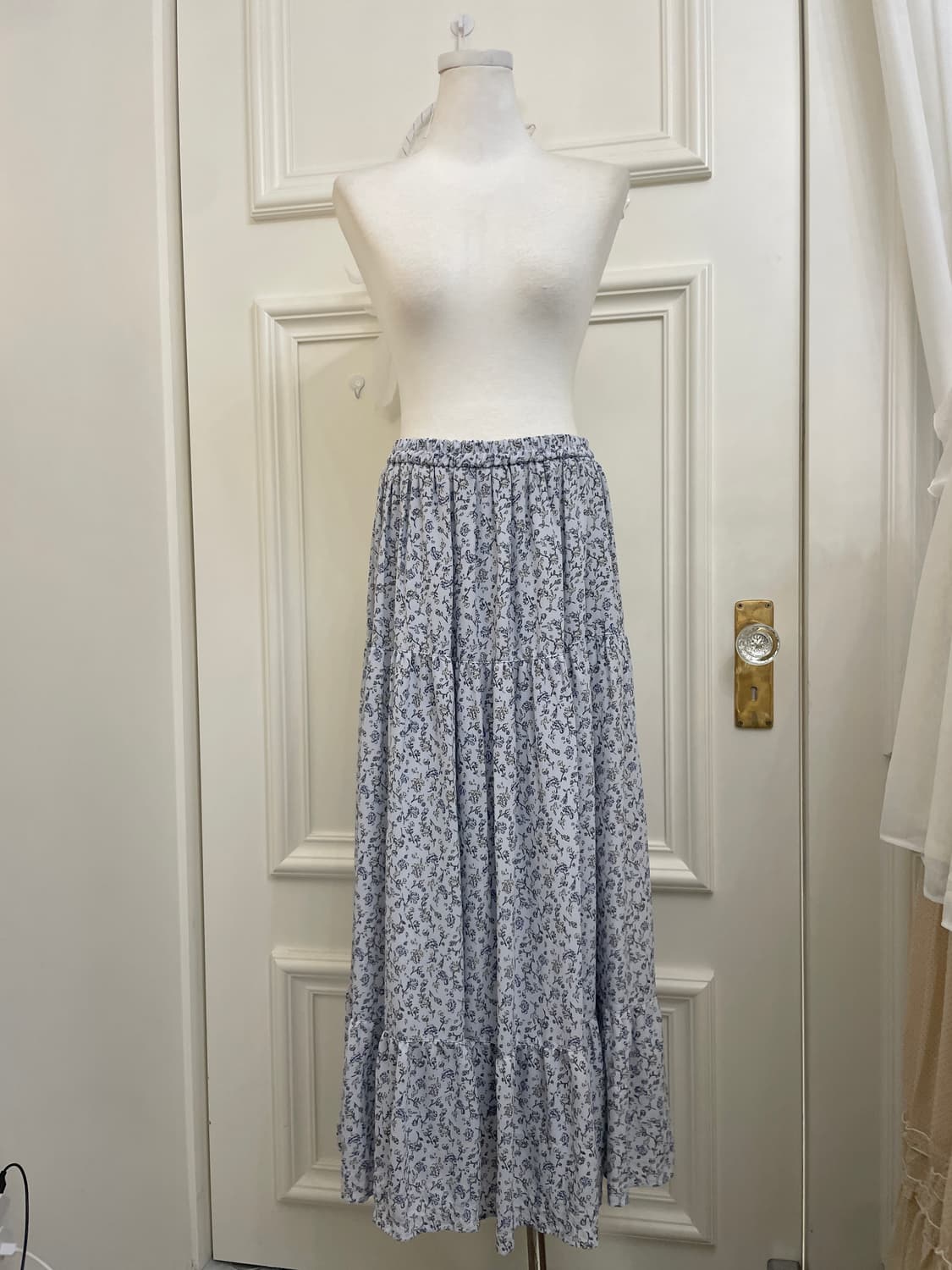 sky blue flower shirring long skirt 상품이미지1
