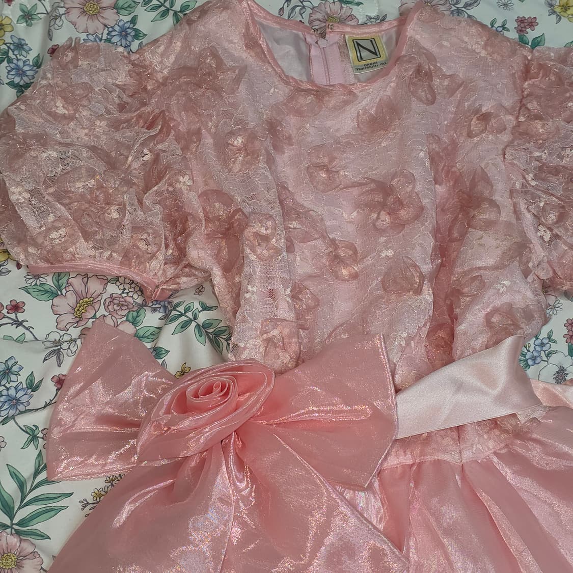 일본빈티지)핑크 마리앙뚜아네트 히메공주 로즈 리본 새틴오간자레이스튤드레스 상품이미지5