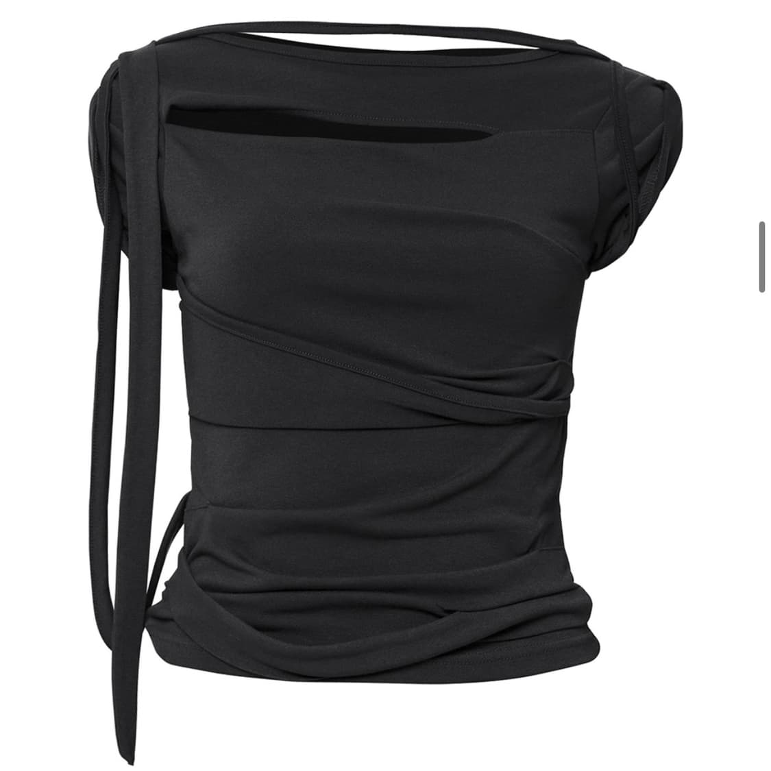 플레어업 드레이프 스트랩 롤업 티셔츠 블랙 상품이미지1