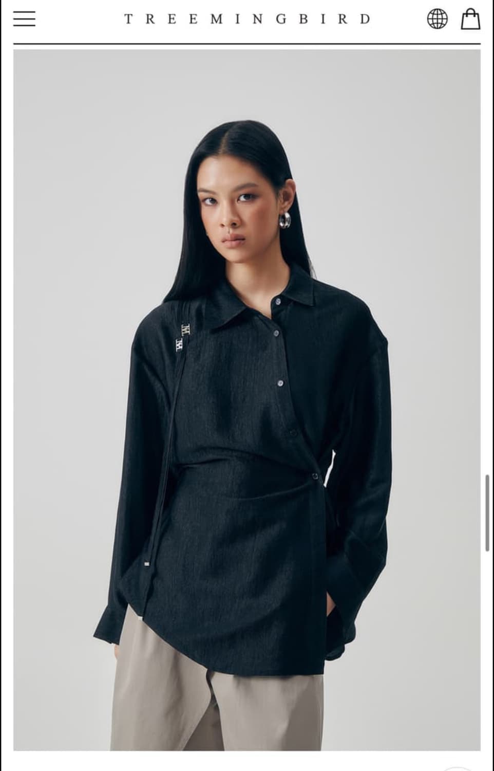 구함) 트리밍버드 Asymmetry Neckline Shirt 블랙 상품이미지1