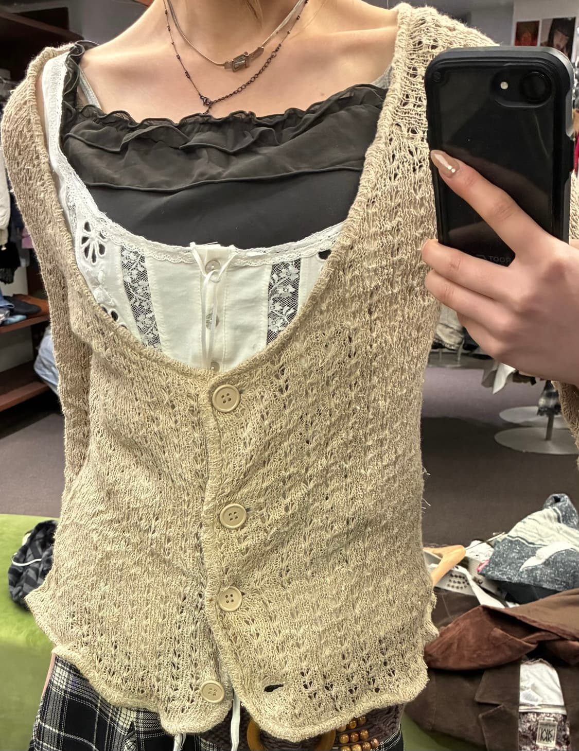 F)Japanese vintage 여성 펀칭 니트 가디건 상품이미지2