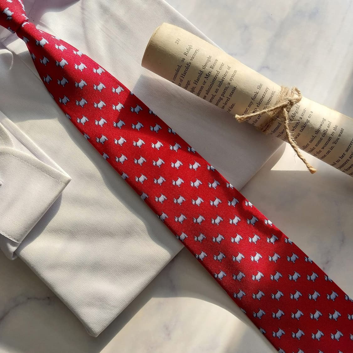 아쿠아스큐텀 실크 강아지 모티브 넥타이 9.1cm A+등급 K1976 상품이미지3