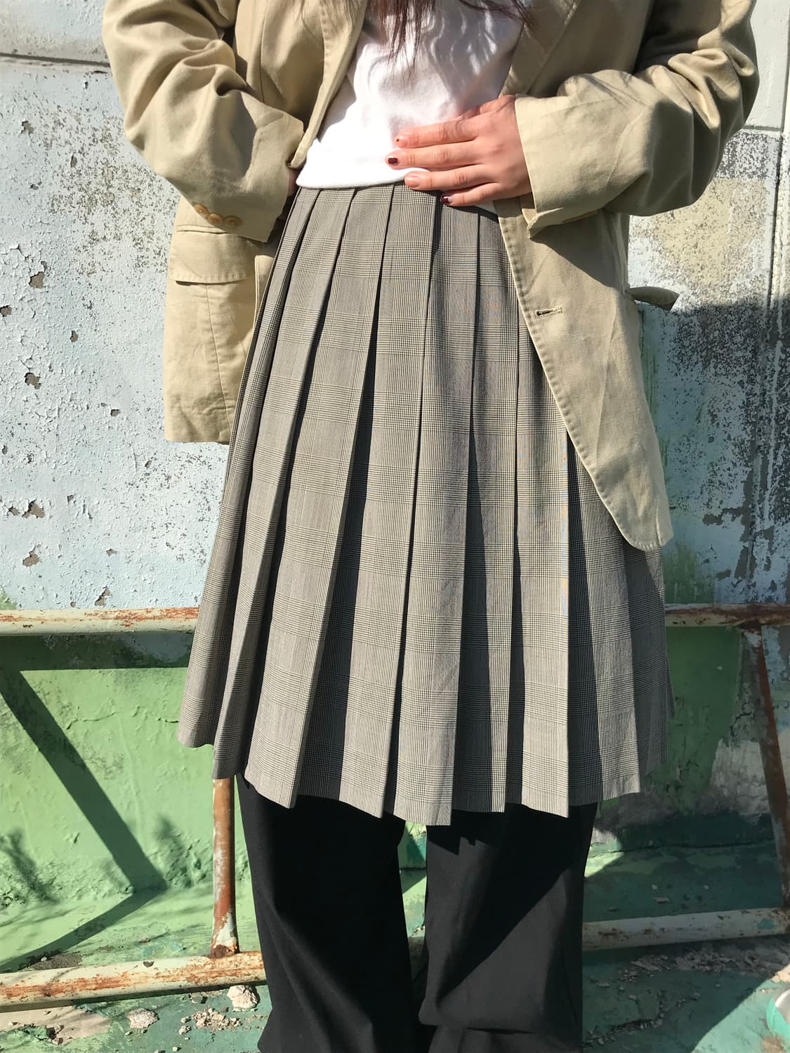 레이어드 플리츠 체크 스커트  상품이미지1