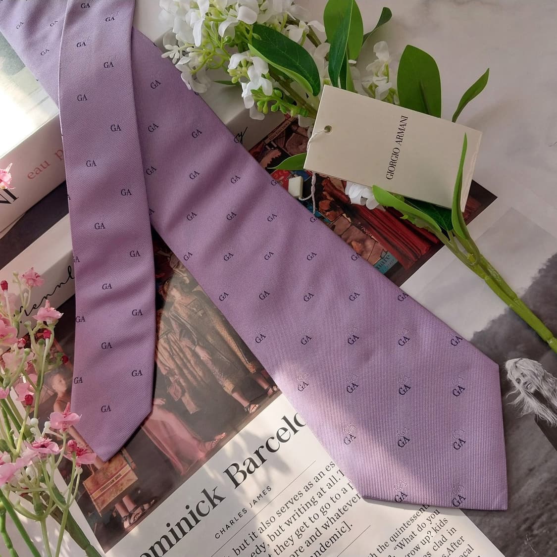 조르지오 아르마니 실크 연보라 자카드 넥타이 9.2cm 새제품 K1644 상품이미지2