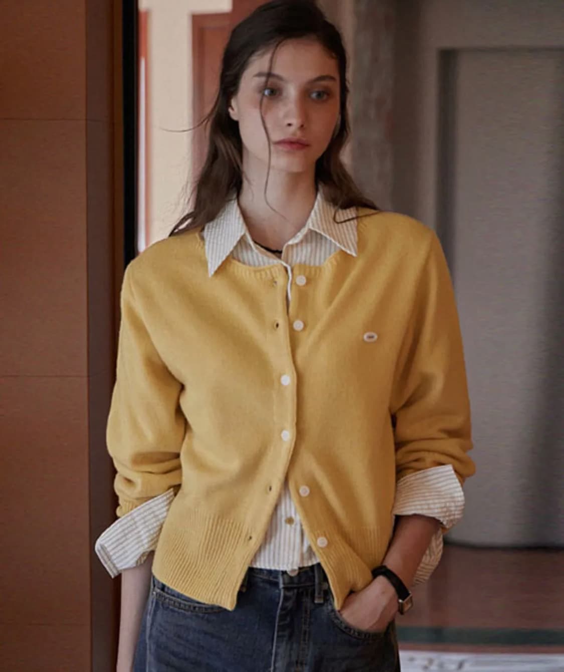 헤인트 보트넥 옐로우 가디건 상품이미지1