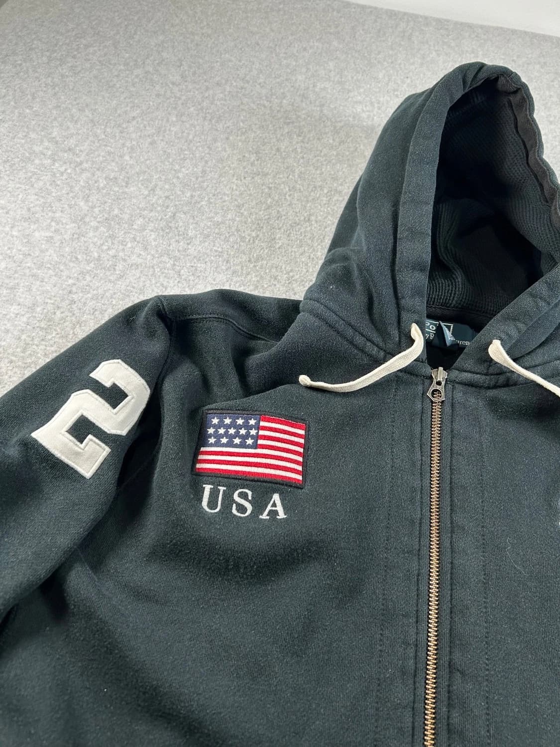 폴로 랄프로렌 빈티지 빅포니 USA 성조기 블랙 후드 집업 상품이미지3