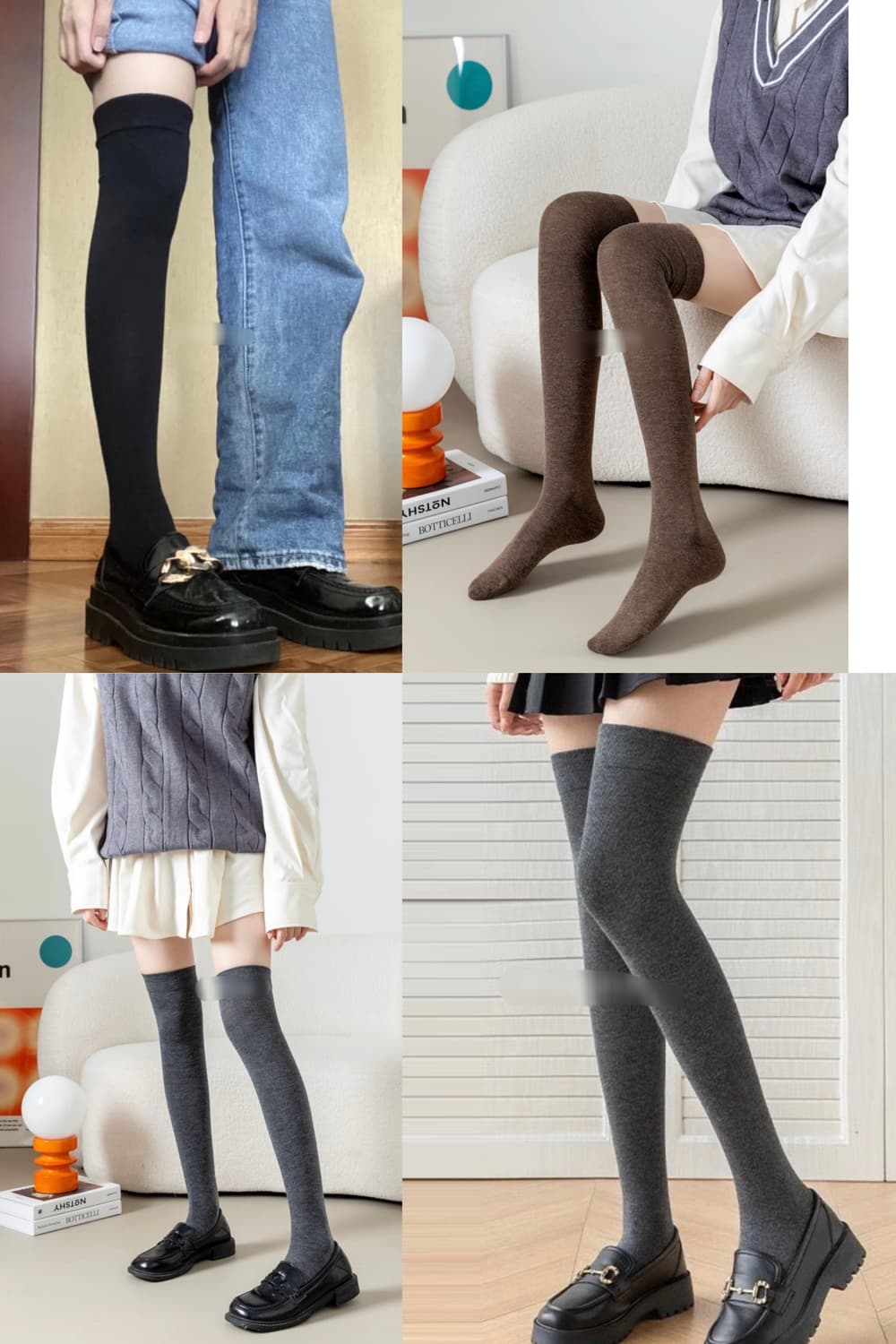 3컬레 가격~ 그레이 블랙 브라운 오버롱니삭스 오버니삭스 긴양말 무릎양말 상품이미지1