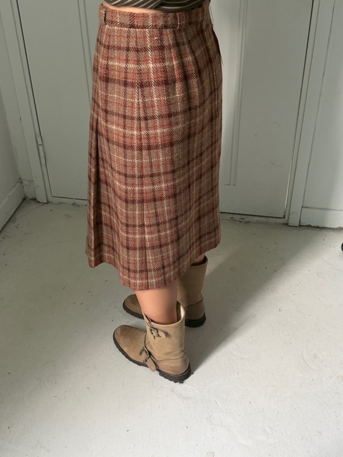 일본빈티지 울 체크 플리츠 미디스커트 상품이미지3