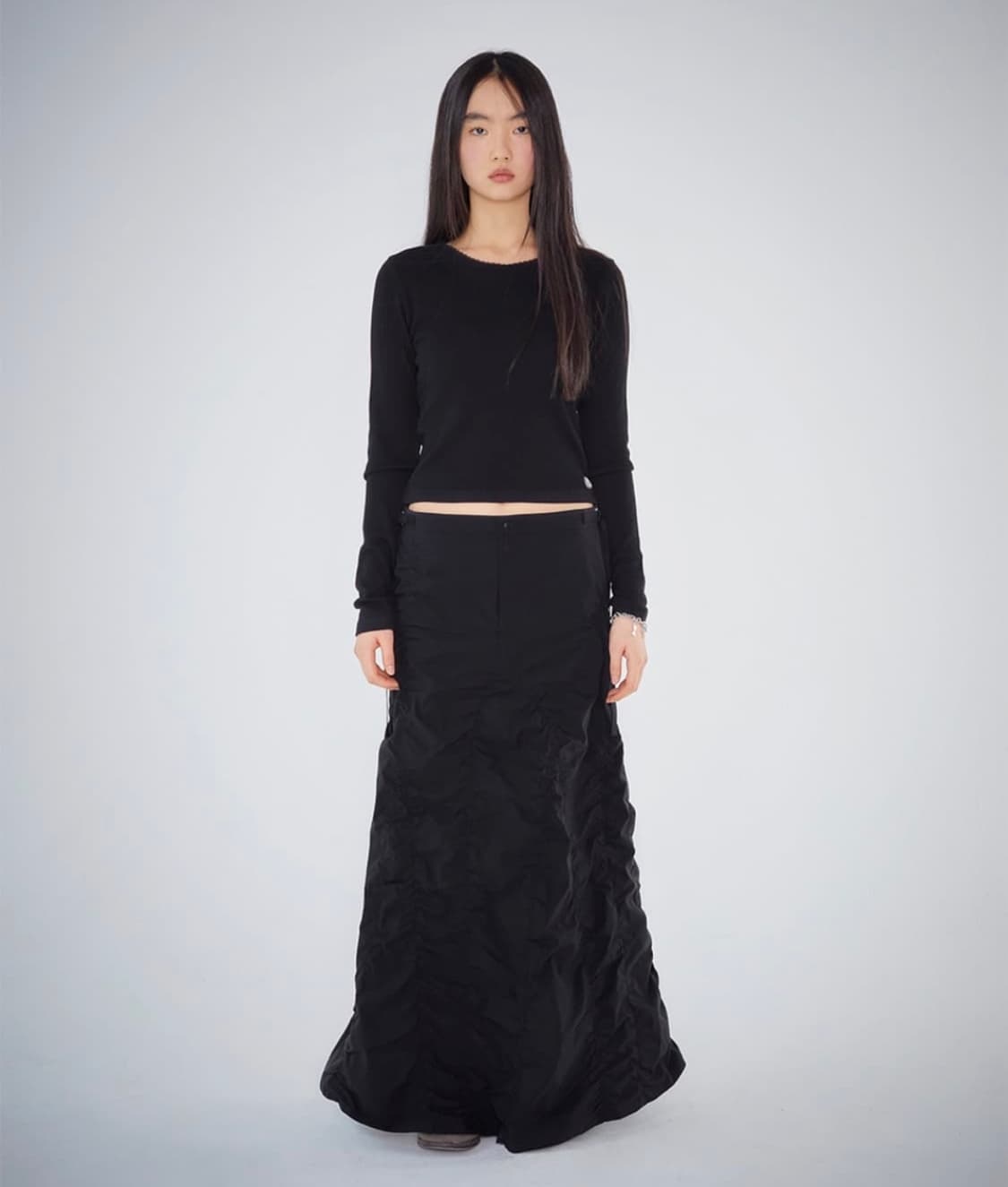 코이세이오 레이스 와플 롱슬리브 블랙 상품이미지4