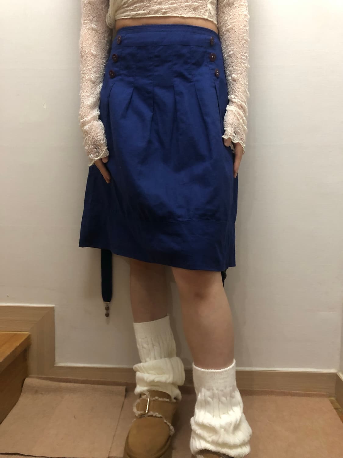 빈티지 블루 벨티드 플리츠 스커트 상품이미지5