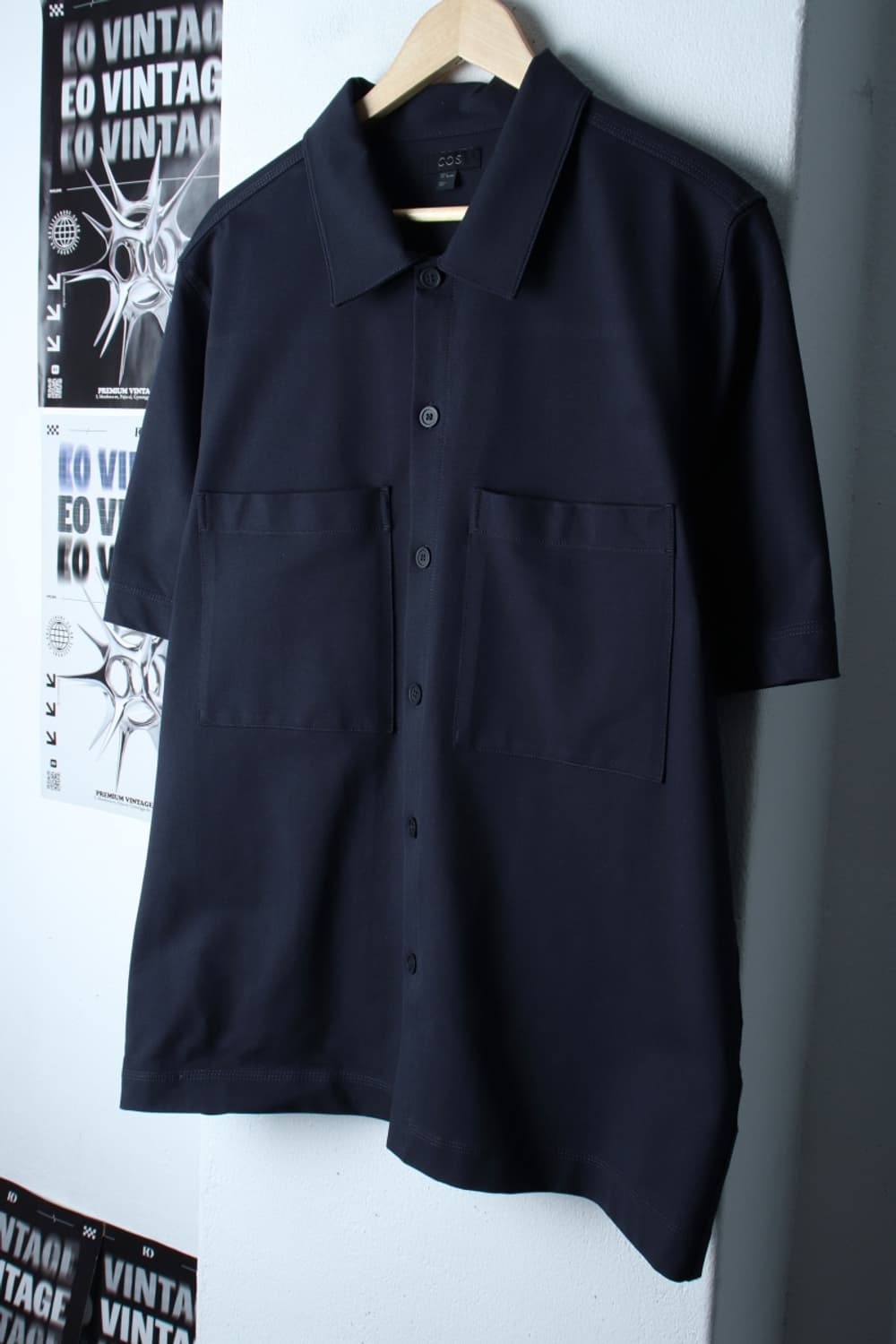 (L-2XL) 코스 반팔 카라 티셔츠 셔츠 남방 네이비 무지-H31741 상품이미지1