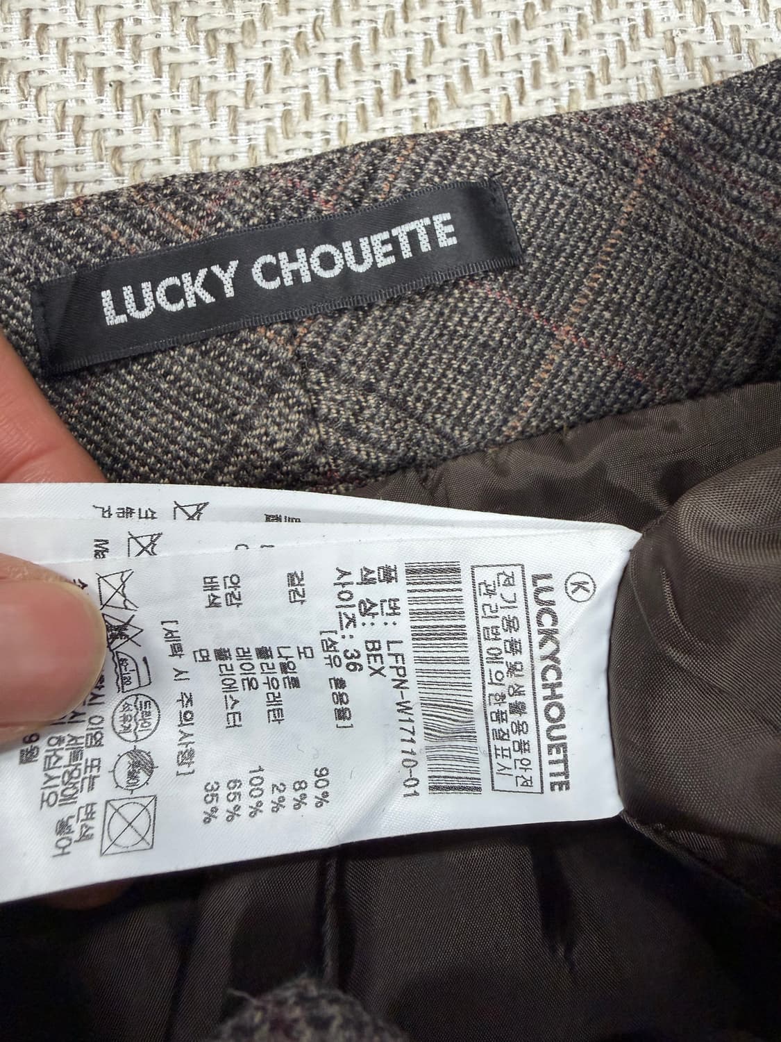 정품) 럭키슈에뜨 체크무늬 모재질 슬랙스 바지 36(28) 상품이미지5