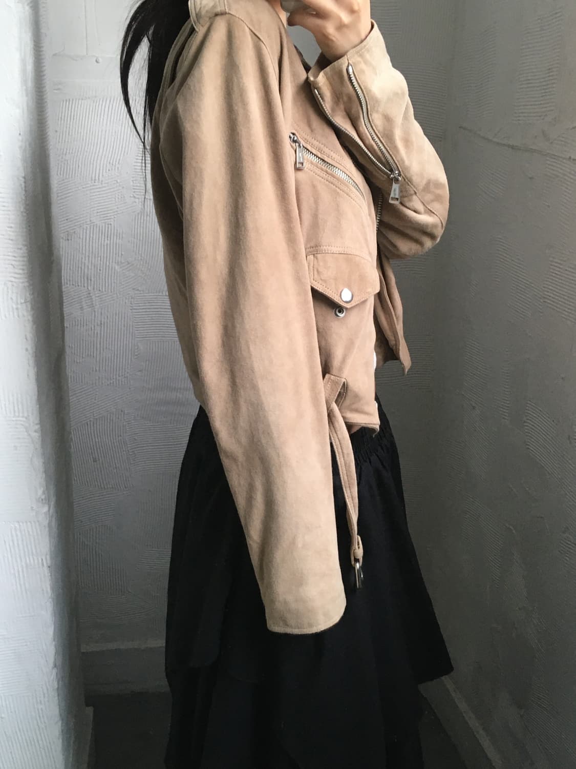 Polo 폴로 랄프로렌 신형라벨 우먼 베이지컬러 벨티드 스웨이드 바이커  상품이미지3