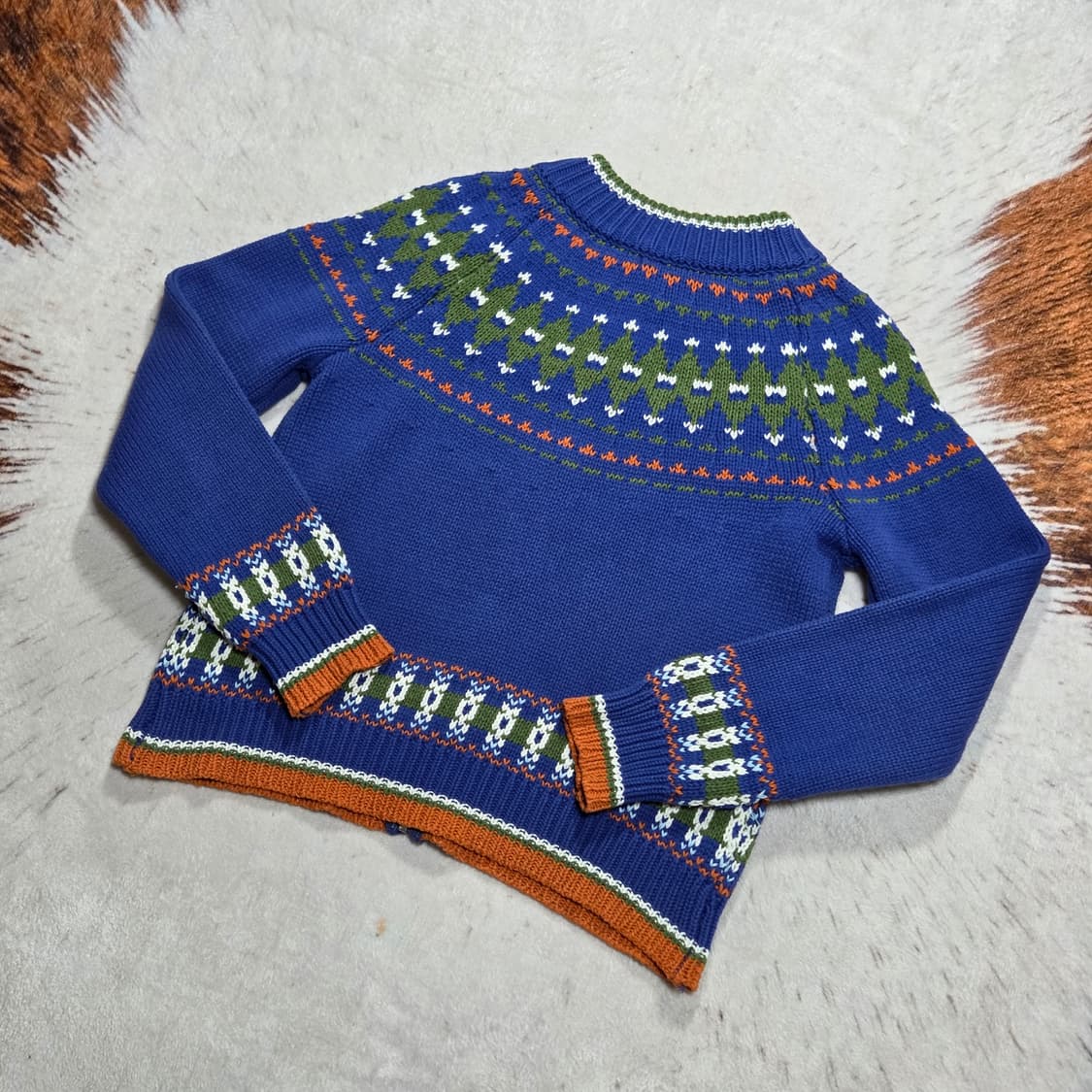 빈티지 노르딕 패턴 블루 니트집업 상품이미지4