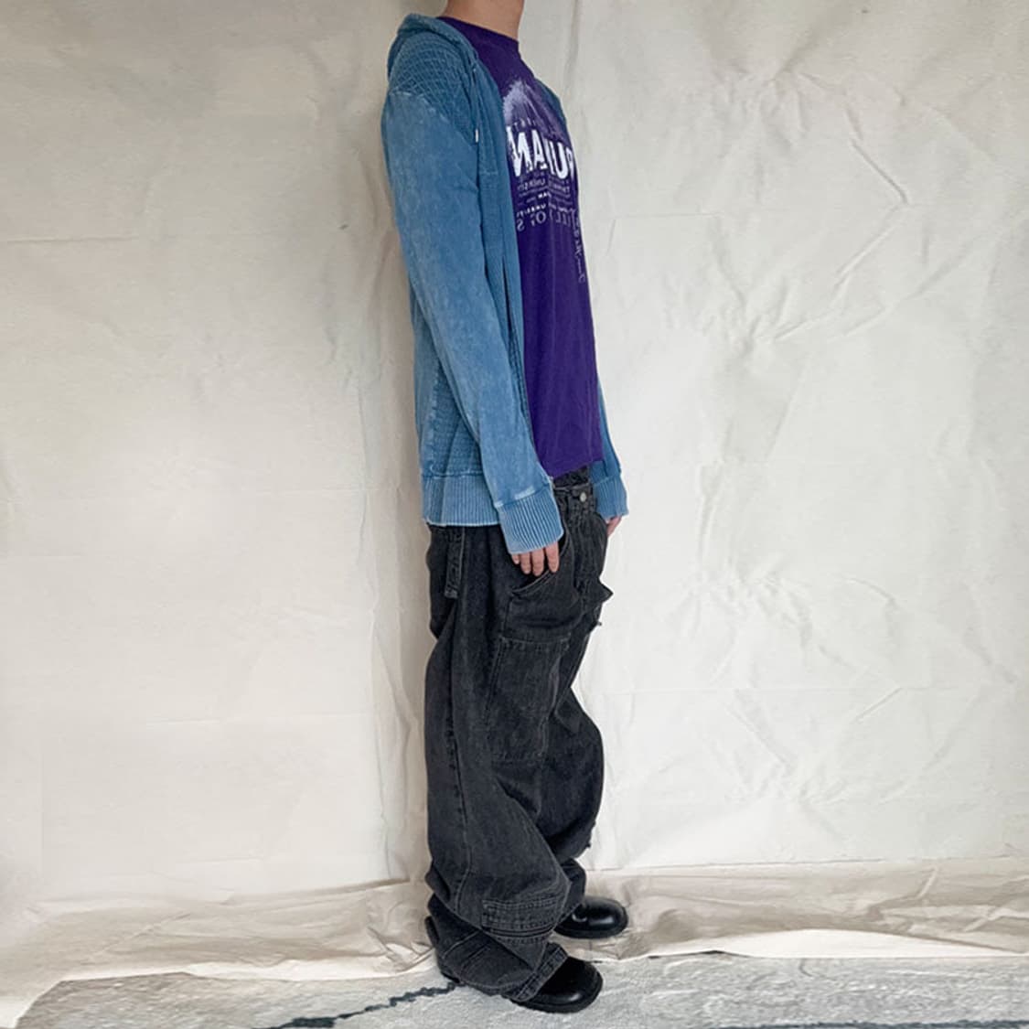 Indigo Mixed Mesh Knit Zip-up hoodie 상품이미지5