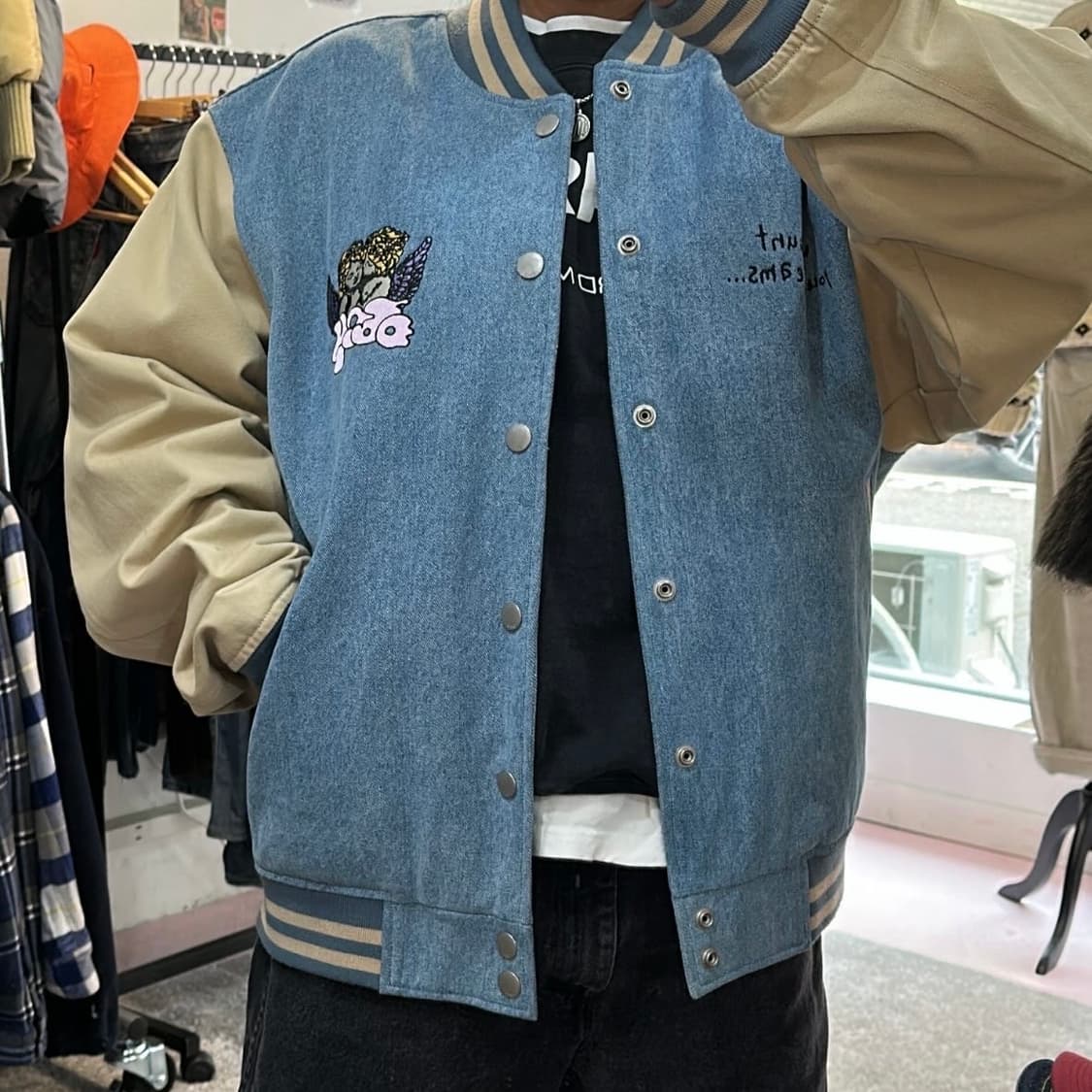 오베이 케어 데님 바시티 자켓L 상품이미지1