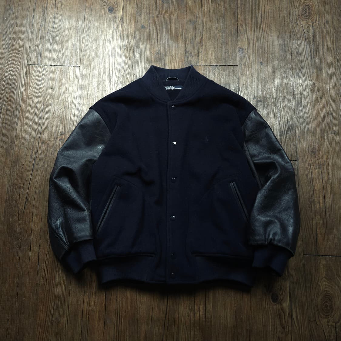 폴로 랄프로렌 90s 아카이브 포니 로고 레더 울 바시티 자켓 상품이미지1