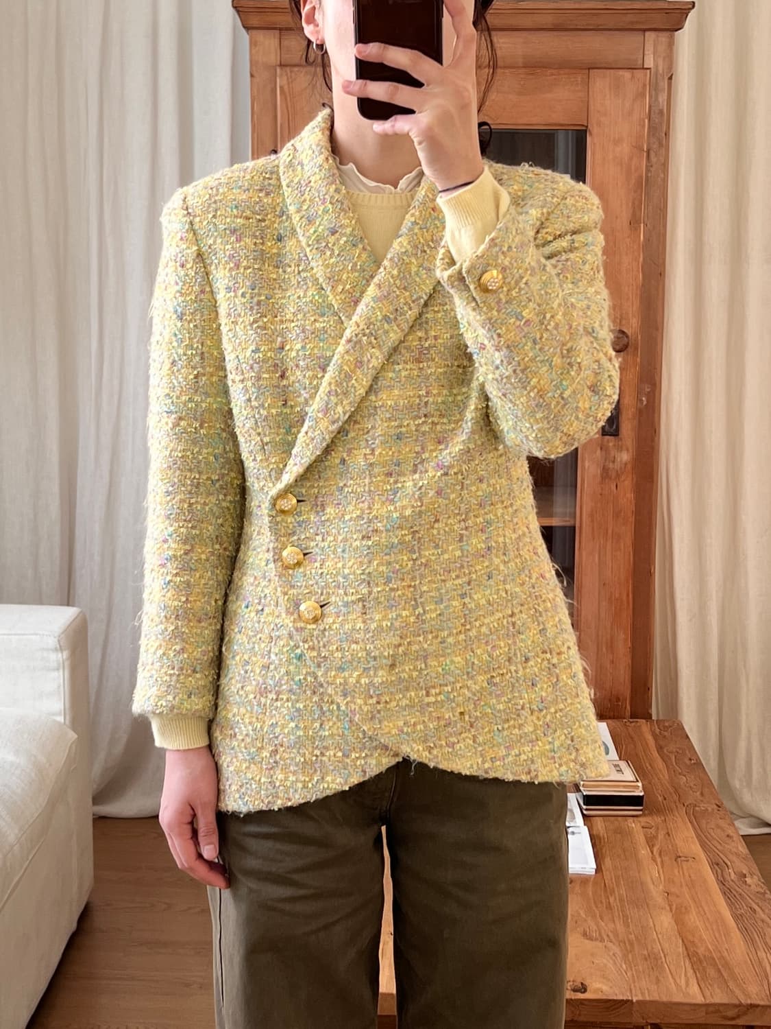 빈티지 꾸레쥬 트위드 숄카라 자켓 상품이미지1