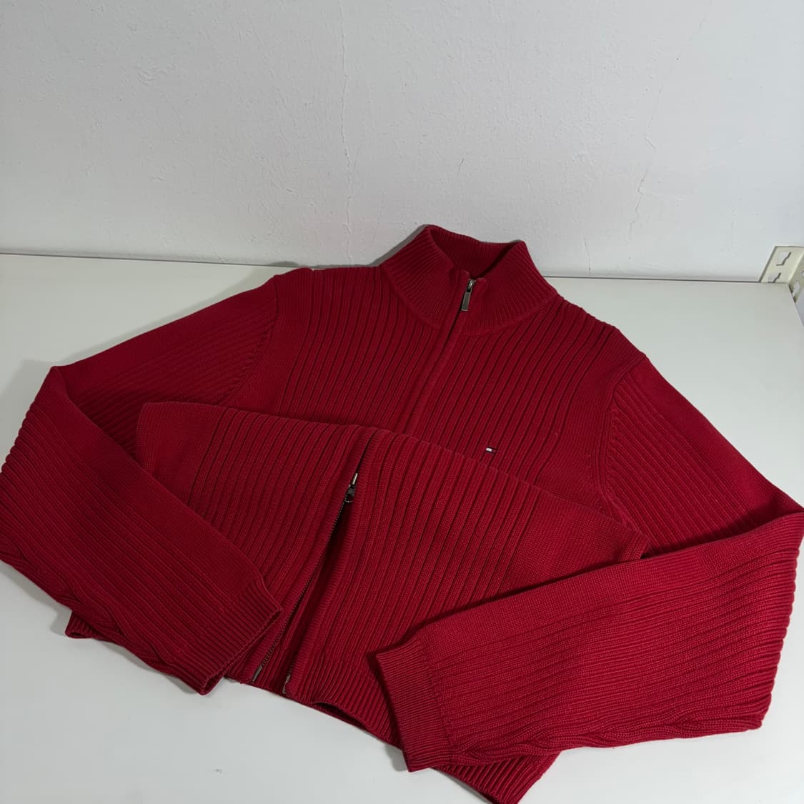 L 타미힐피거 레드 투웨이 니트집업 상품이미지2