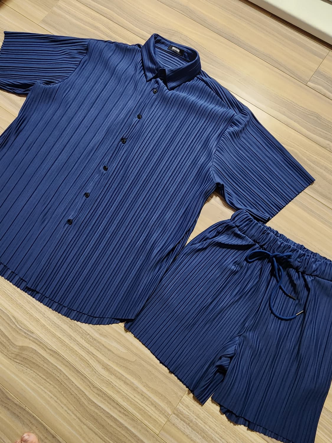 남성플리츠셔츠반바지세트셋업블루 상품이미지1