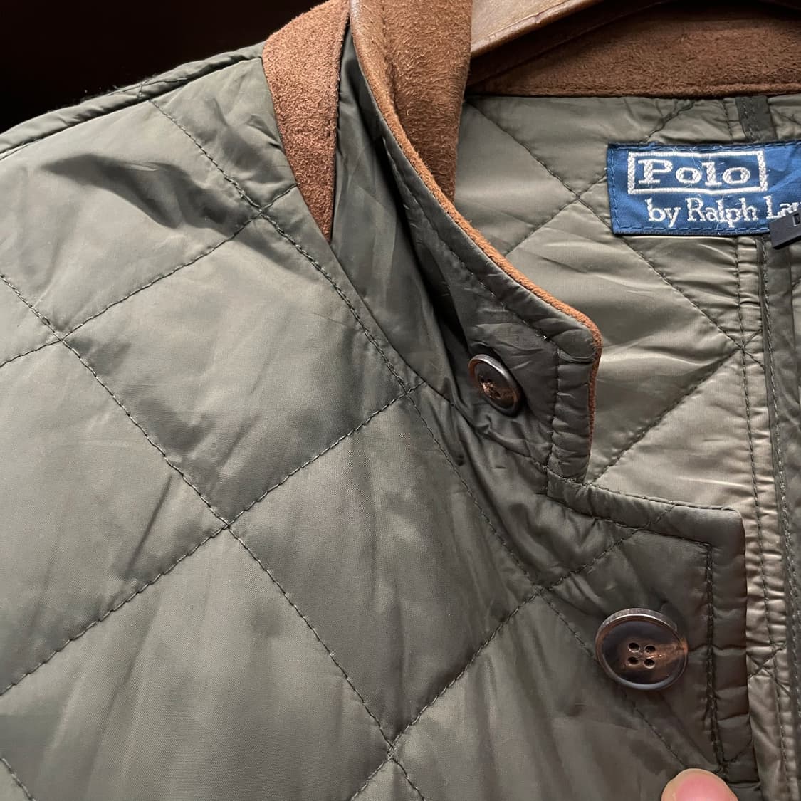 90s 폴로 랄프로렌 버클 넥 스웨이드 엘보 패치 퀼팅 자켓 컨트리 상품이미지4