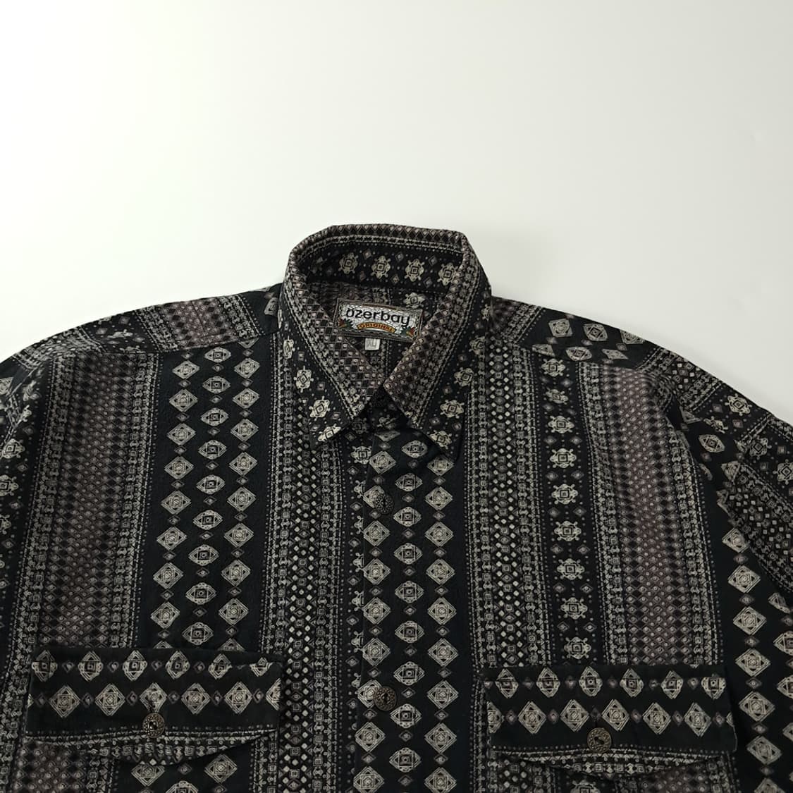 CJ226 XL 오제르바이 90s 에스닉 보더 블랙 셔츠 남방 상품이미지2