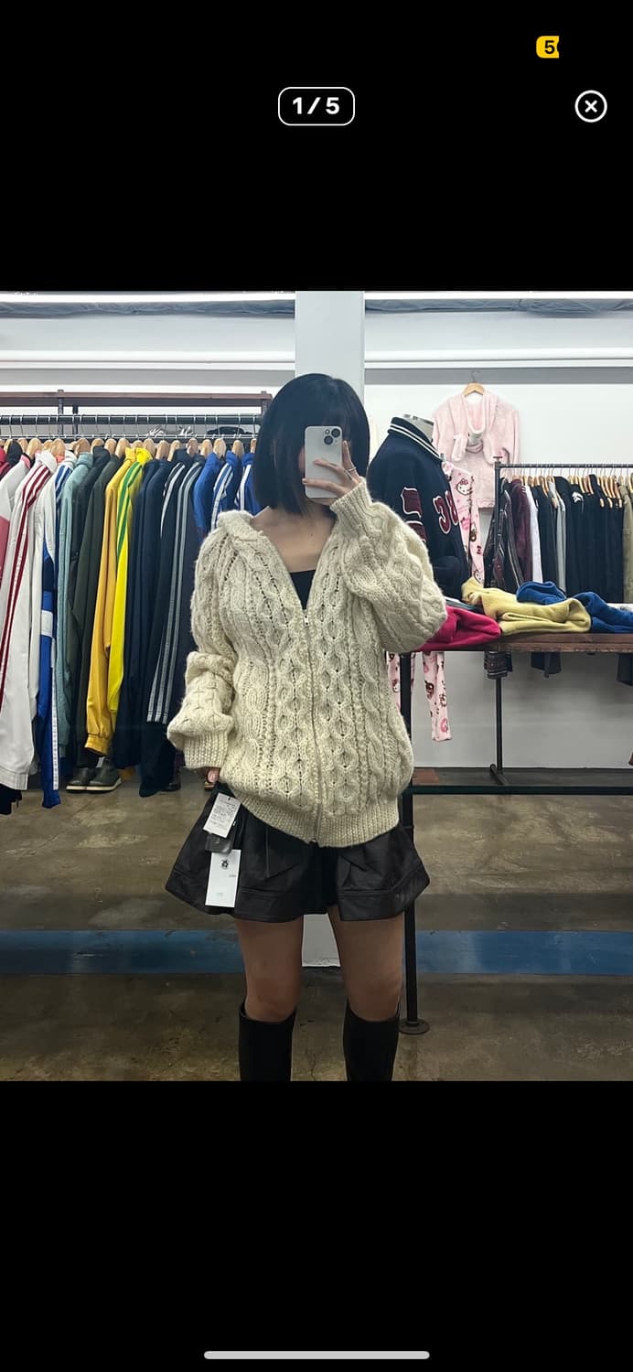  CRESENT MAX 아이보리 빈티지 케이블 니트 후드집업 상품이미지1