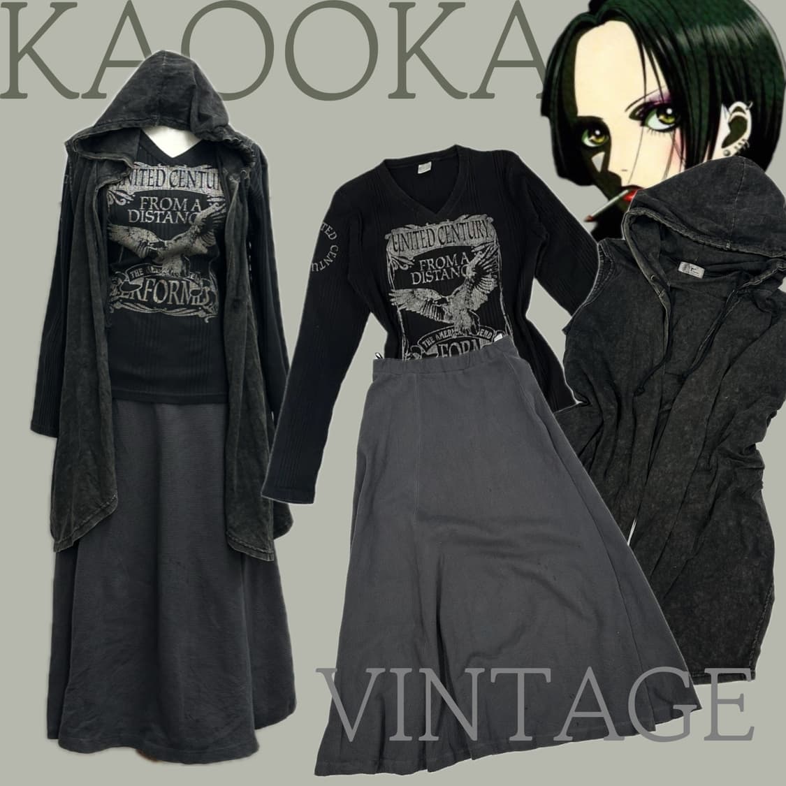 ⛓️고스로리 지뢰계 펑크 코디세트 ⛓️프린팅 티셔츠 언발 가디건 락  상품이미지1