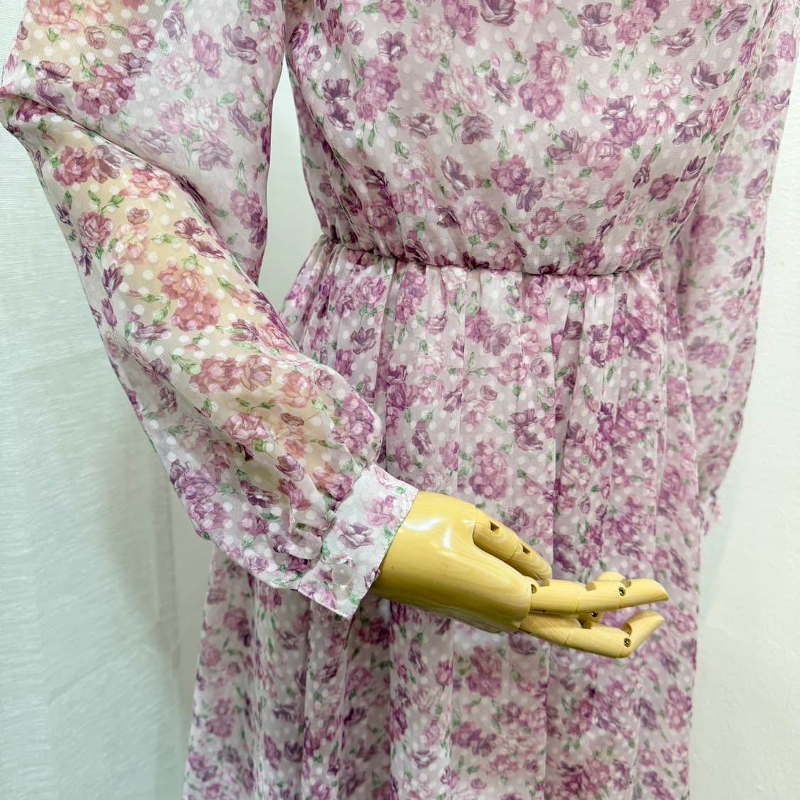 일본빈티지 연보라 플라워 꽃무늬 롱원피스 스카프 롱드레스 3527 상품이미지4