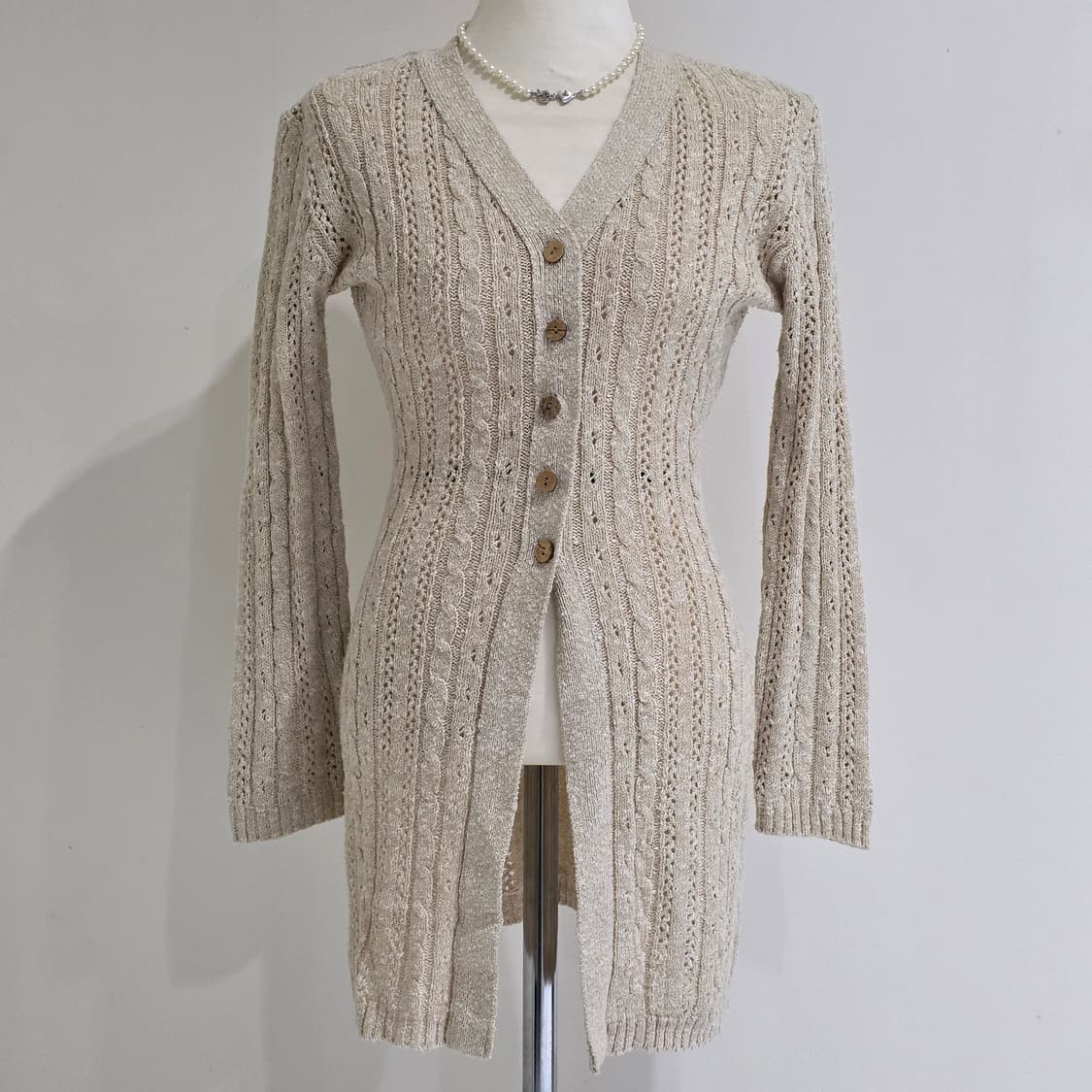 아이보리 케이블니트짜임 모리걸st 로맨틱 로걀 딱붙 롱가디건 상품이미지2