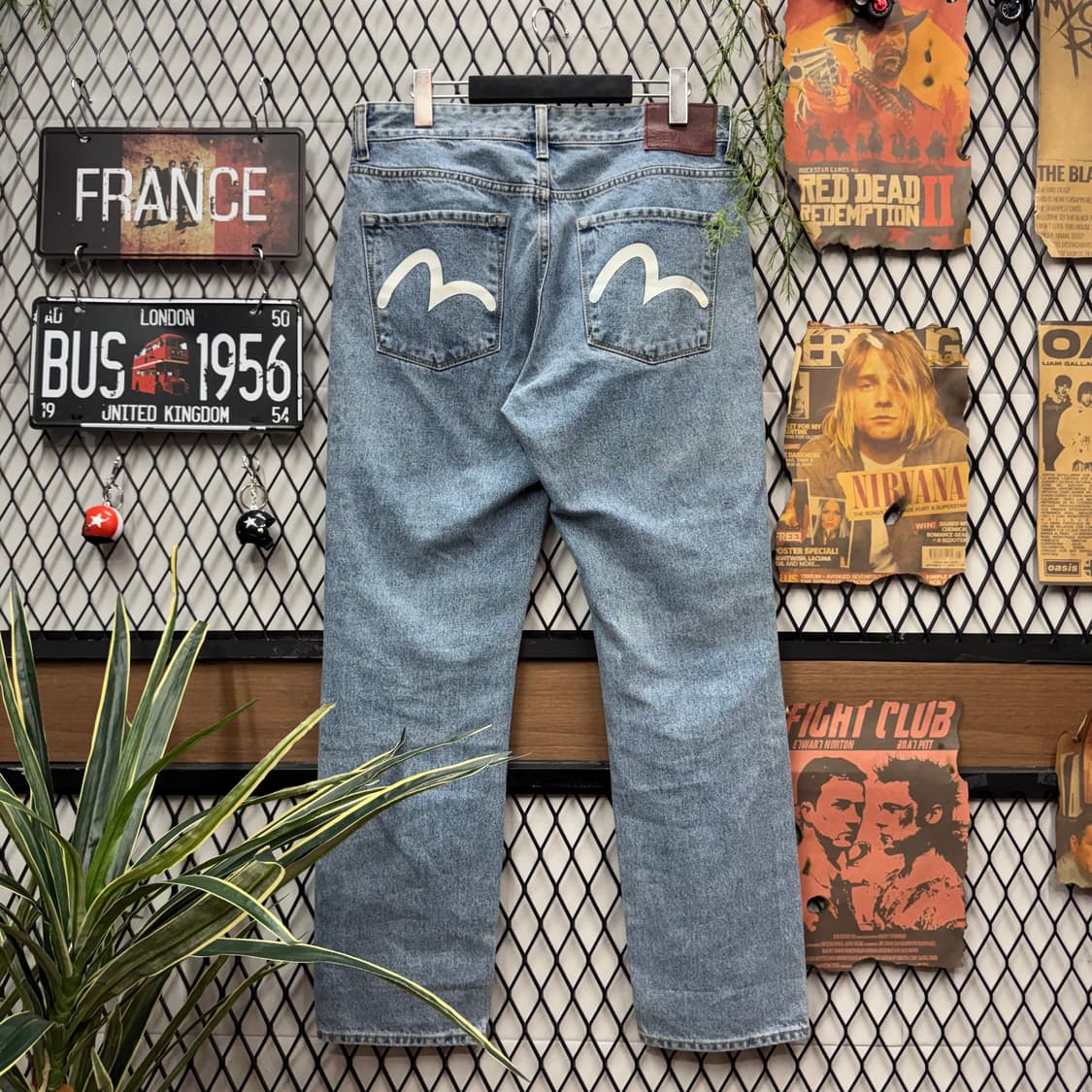 에비수 데님 팬츠 그래피티 아트 그래픽 포인트 연청 상품이미지2