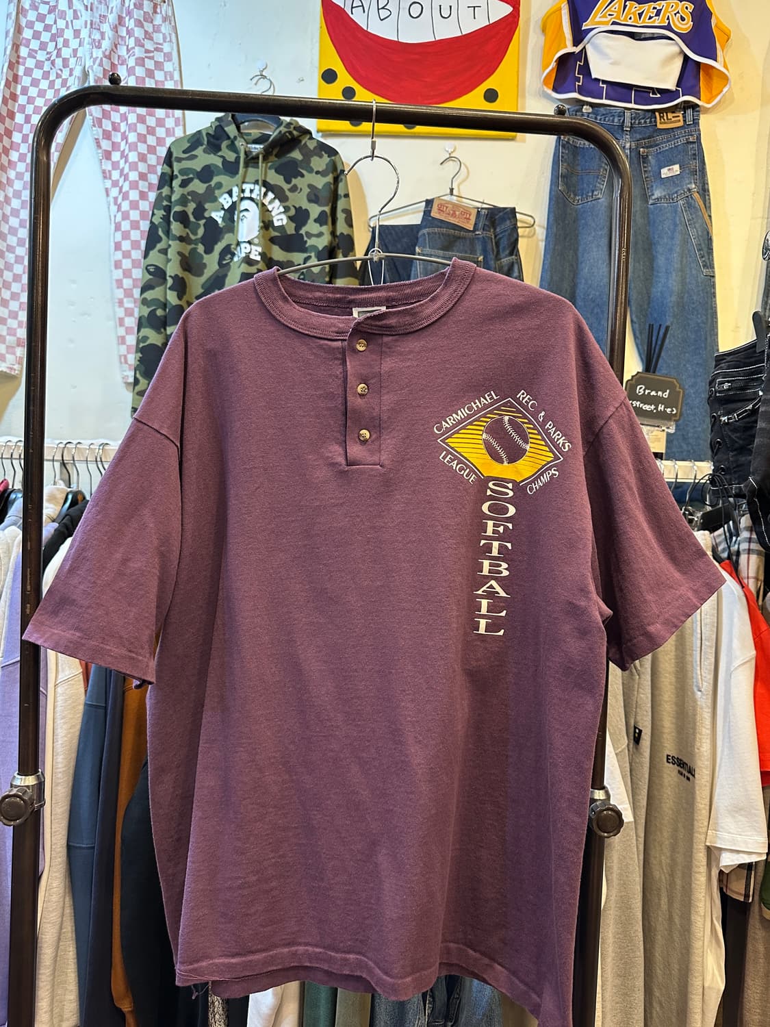 90s Made in USA Anvil 헨리넥 소프트볼 빈티지 반팔 XL 상품이미지2