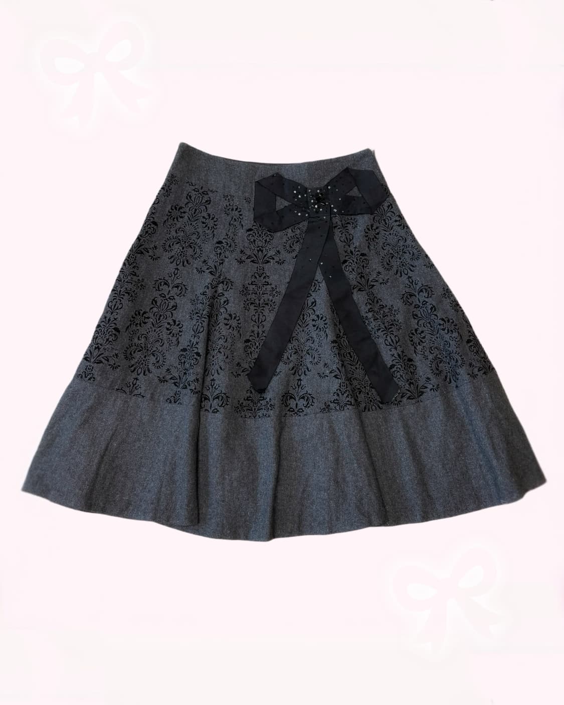 일본 긱시크 블랙 리본 포인트 그레이 큐빅 디테일 포인트 스커트  상품이미지1