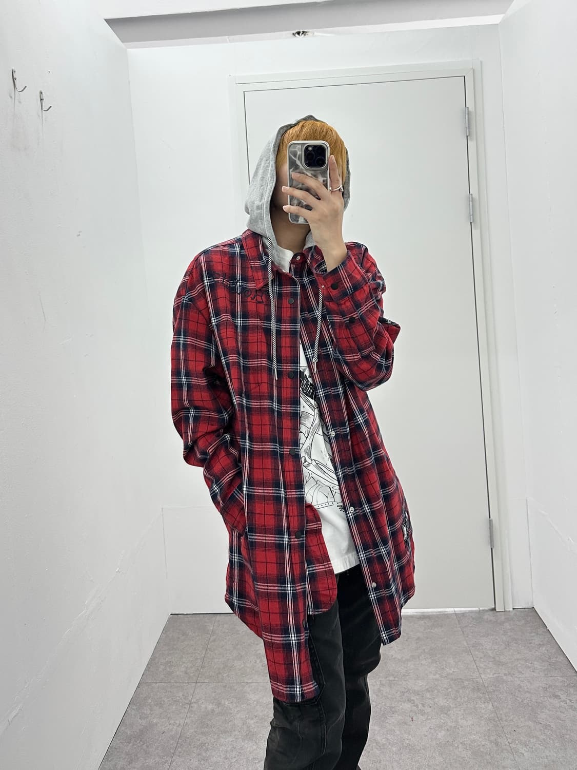 NBA red hoodie flannel long shirt jacket 상품이미지1