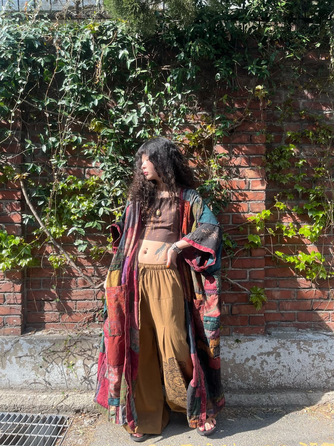 히피 에스닉 패치워크 롱 로브 상품이미지1