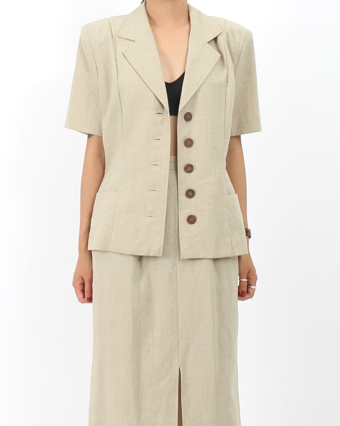 일본 빈티지 써머 울 반팔 자켓 롱 트임 스커트 셋업 상품이미지3