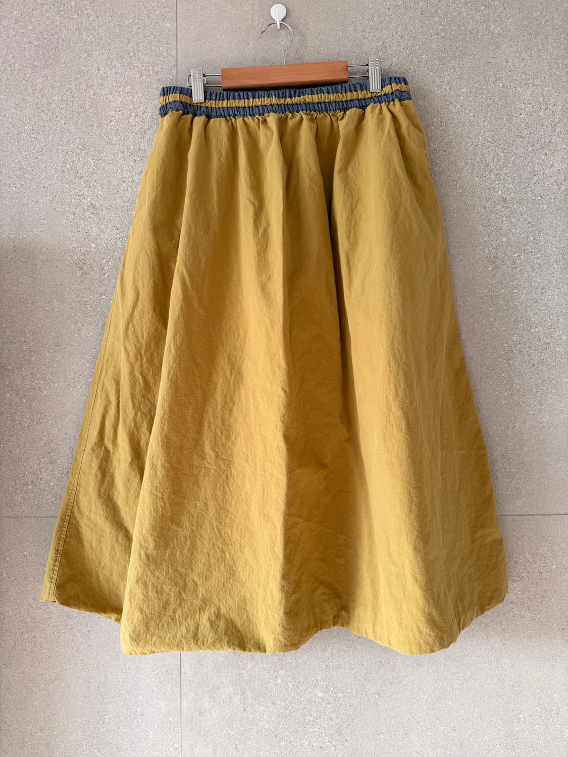 롱스커트 일본 노던턱 겨자 연두 면치마 허리 고무 상품이미지1