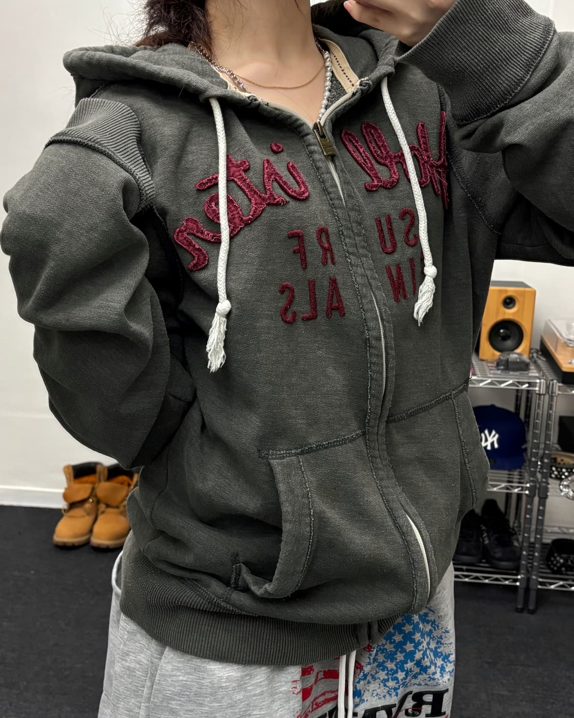 홀리스터 아치로고 카키 후드집업 상품이미지2